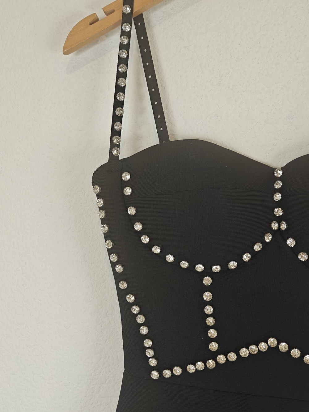 Crystal Embellished Bustier Bodycon Mini Dress Black Sparkle Corset Night Out SM - Picture 7 of 15
